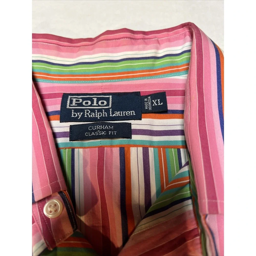 Polo By Ralph Lauren Curham Classic Fit Striped Button Up Shirt Men's XL Vintage